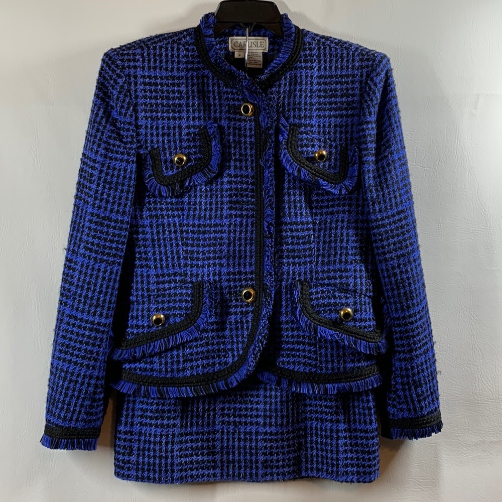 Carlisle Tweed Wool Silk Blend Cropped Blazer/Skirt Set, 8